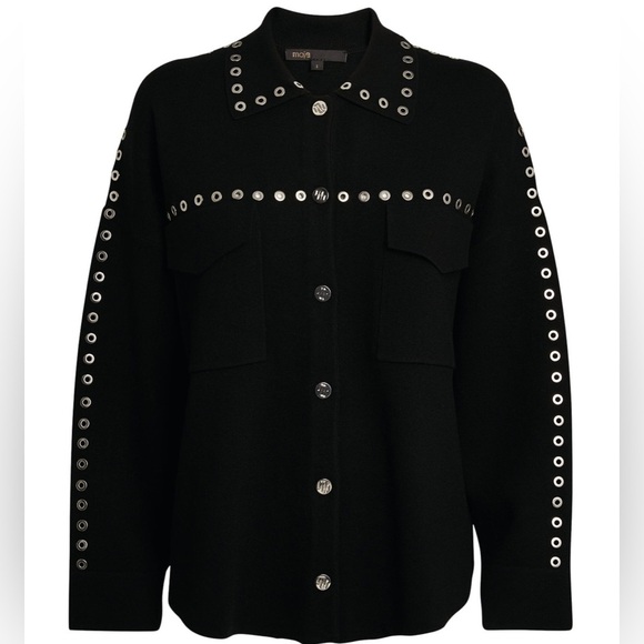MAJE Knitted Eyelet Black Oversized Over Shirt with Silver Hardware Size: 2 - Picture 1 of 11